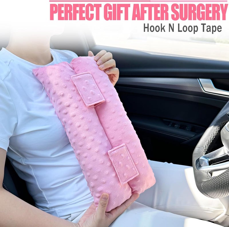 HapiPoppy Hysterectomy Seatbelt Pillow Hysterectomy Recovery Must Haves Post Surgery Abdominal Pillows with Ice/Hot Pocket for Tummy Tuck C-Section Recovery Gifts Minky Dot Coral - Image 5